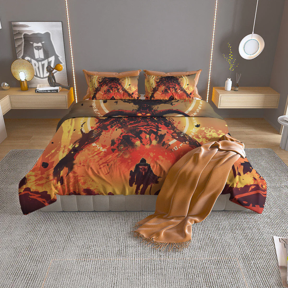 Fight With Demon Print Duvet Cover Bedding Set