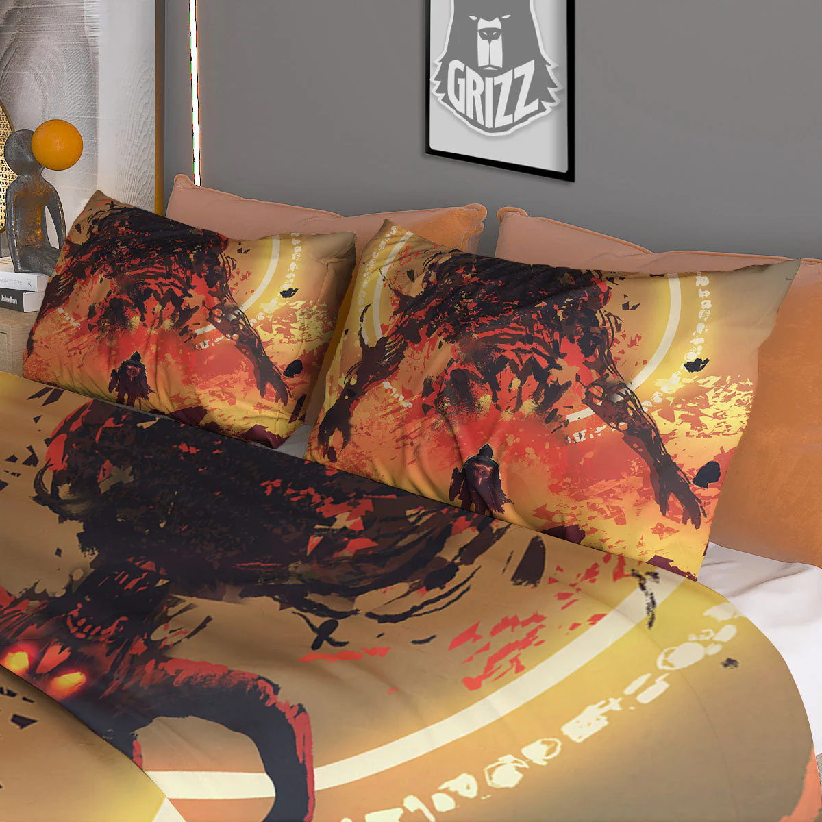 Fight With Demon Print Duvet Cover Bedding Set - Image 3