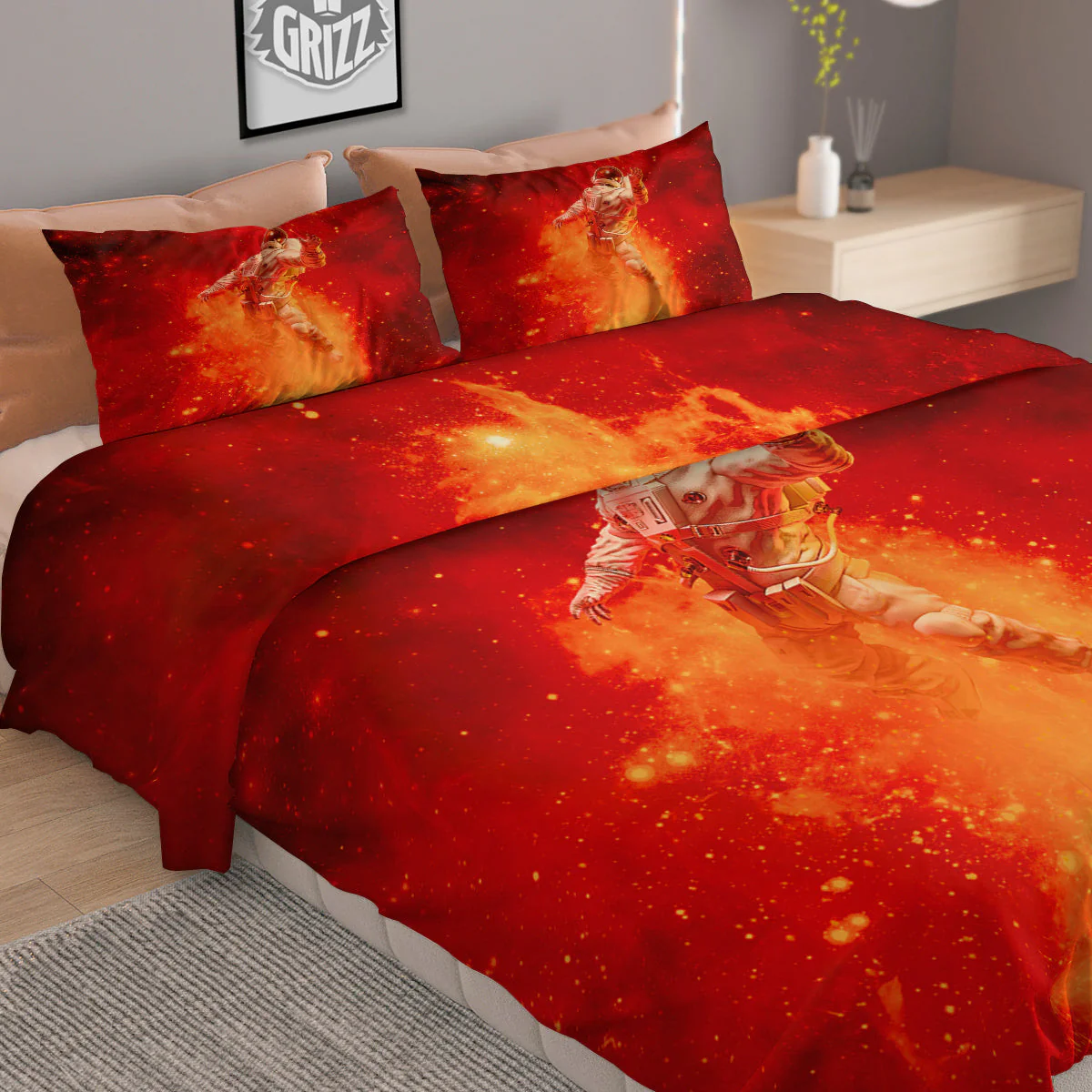 Fire Astronaut Print Duvet Cover Bedding Set - Image 2