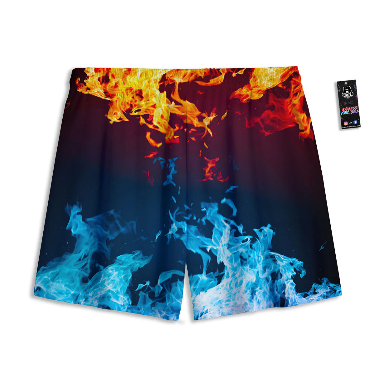 Fire Blue And Red Print Mesh Shorts - Image 2
