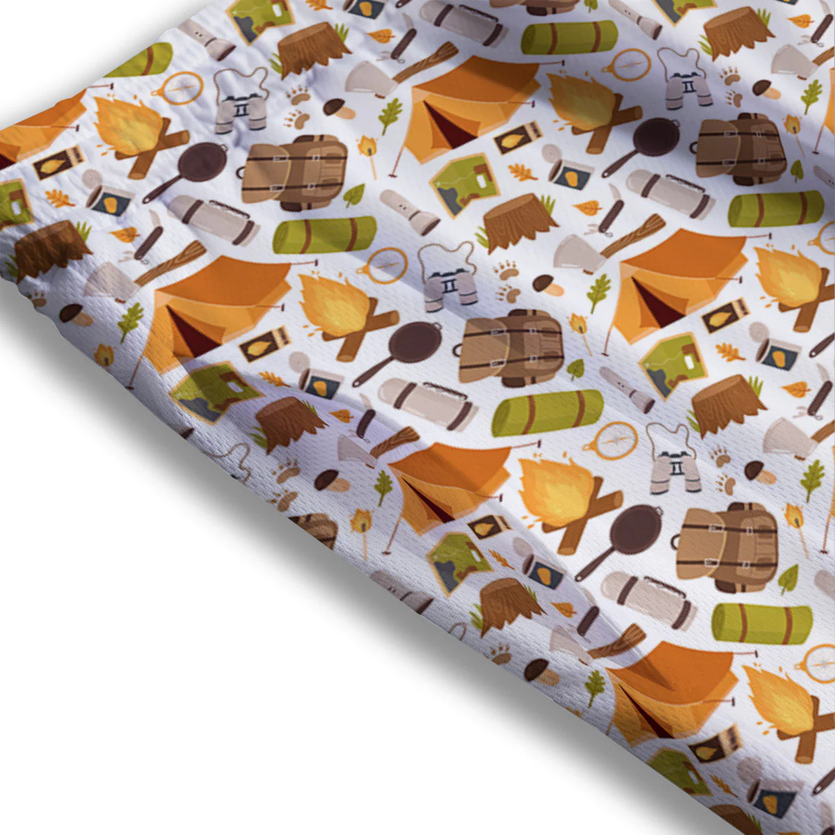 Fire Camping Print Pattern Mesh Shorts - Image 3