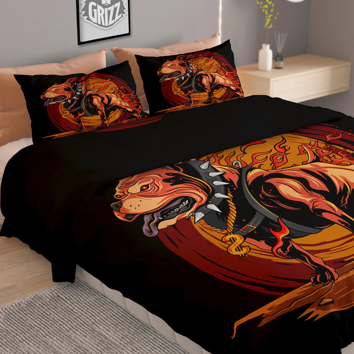 Fire Pitbull Print Duvet Cover Bedding Set - Image 2