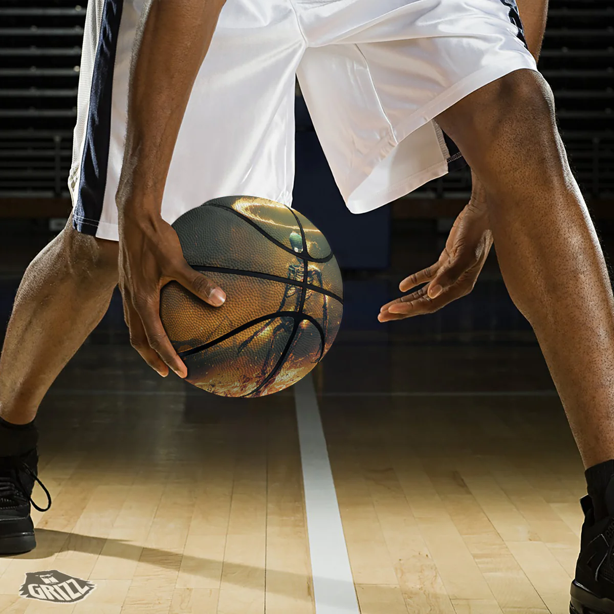 Fire Skeleton Print Basketball - Image 3