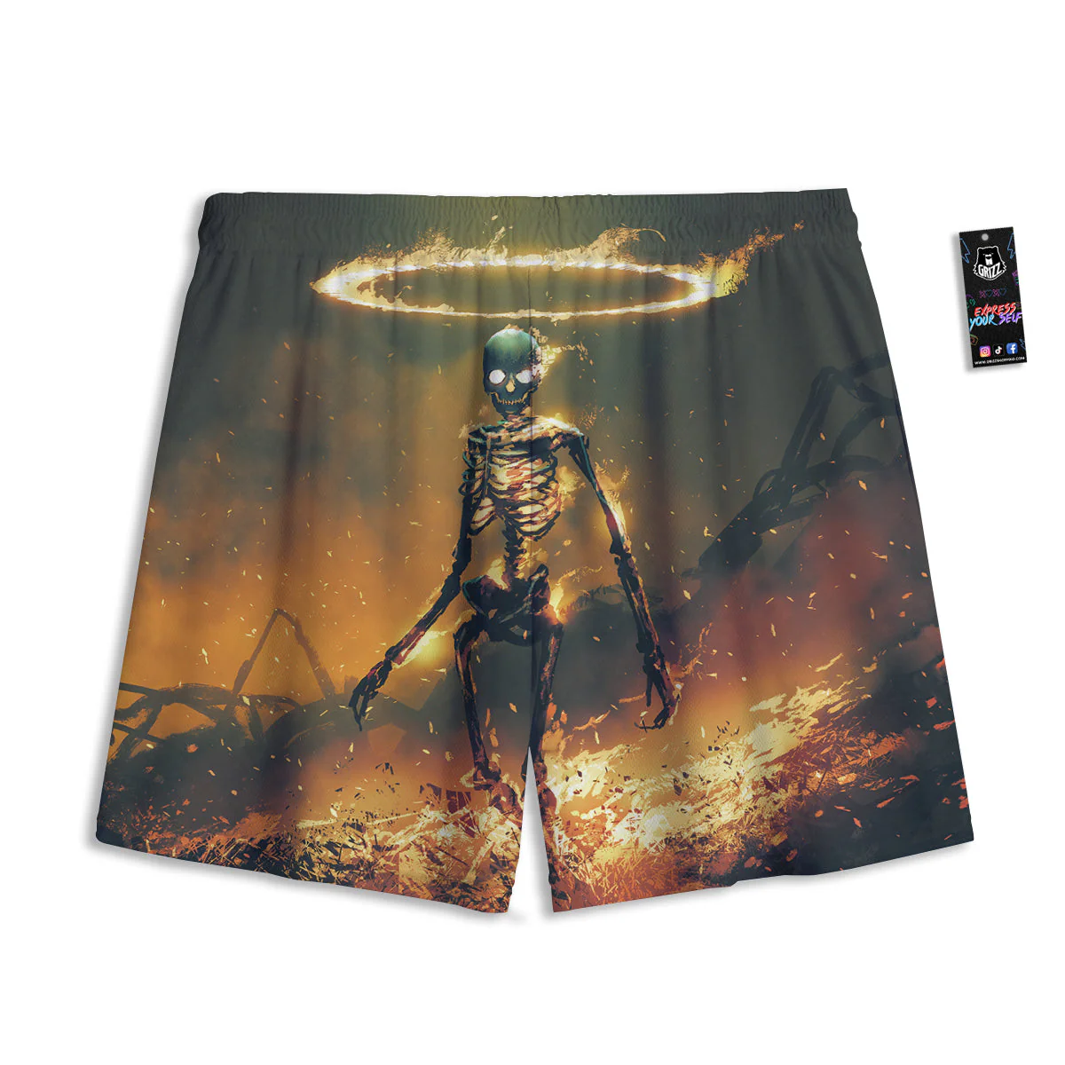 Fire Skeleton Print Mesh Shorts - Image 2