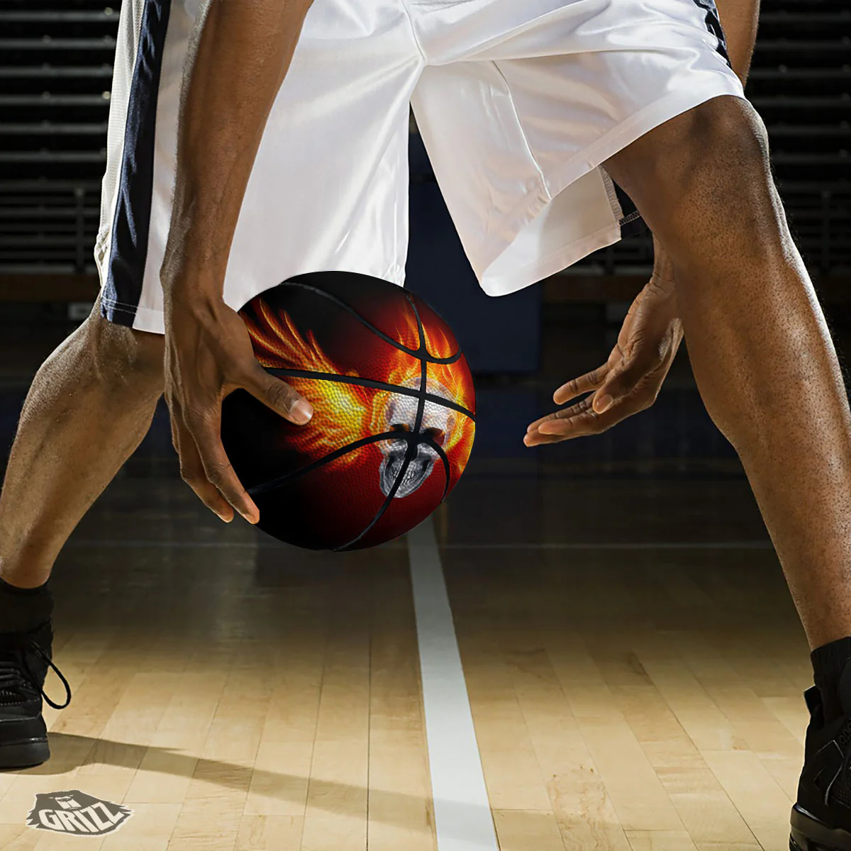 Fire Wings With Flaming Skull Print Basketball - Image 3