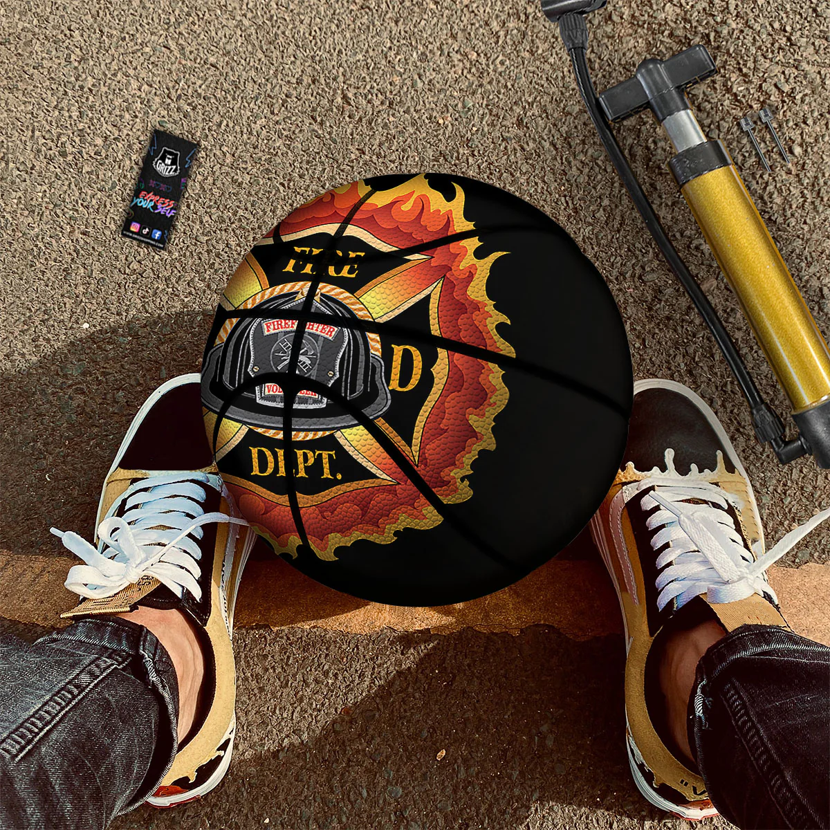 Firefighter Emblem Flaming Print Basketball - Image 2