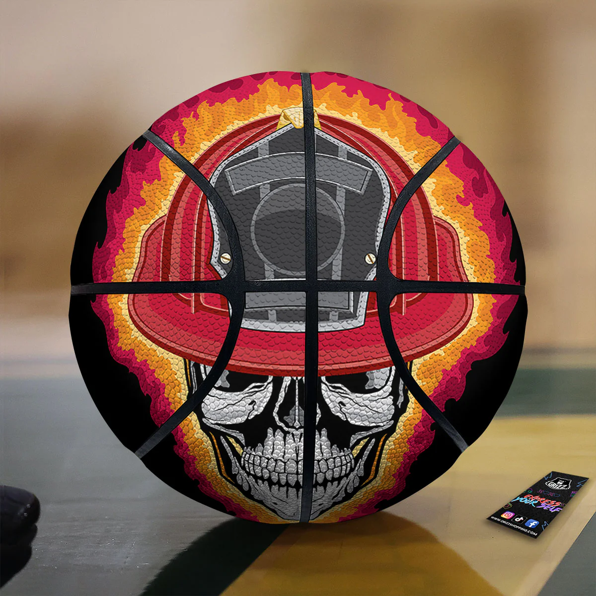 Firefighter Skull Flaming Print Basketball
