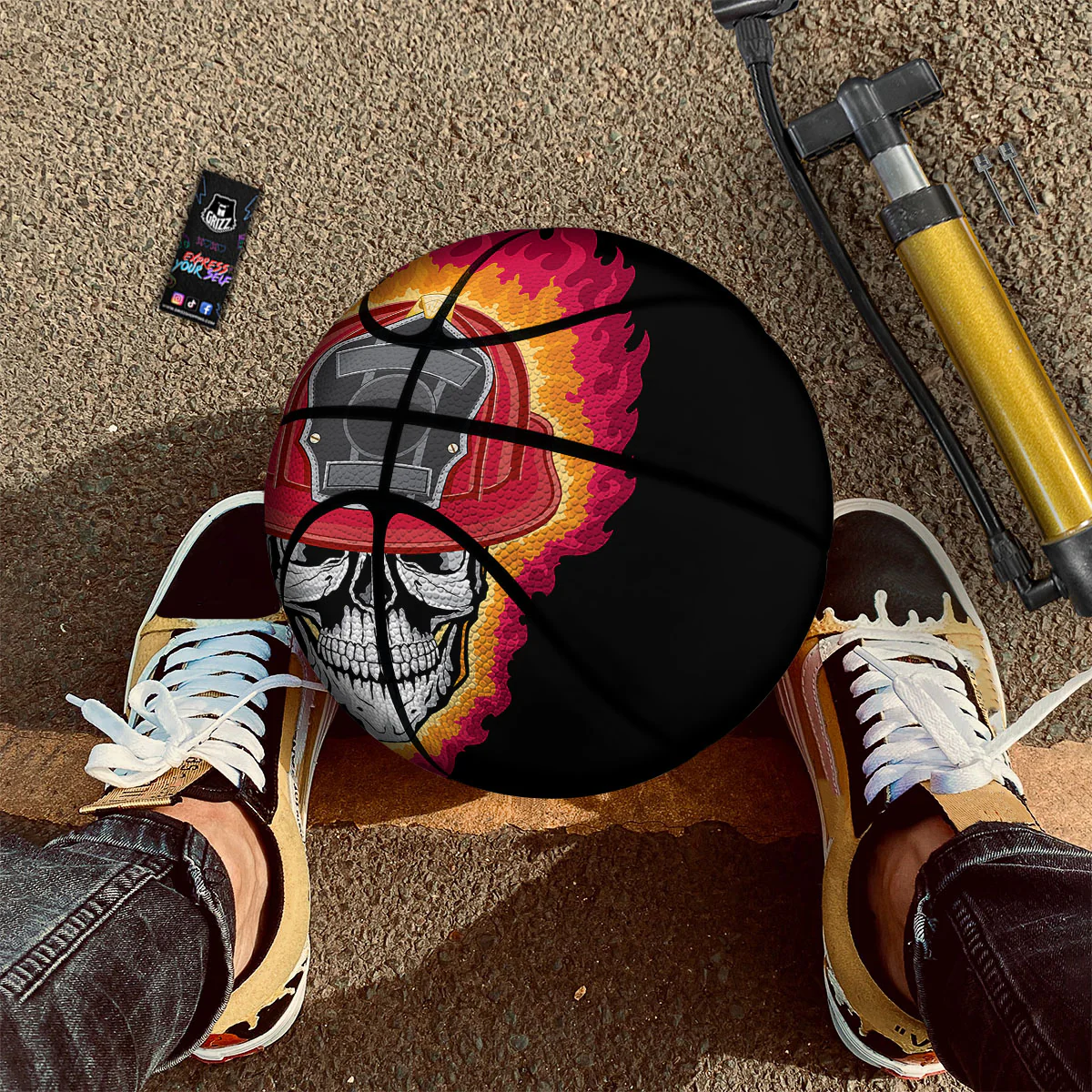 Firefighter Skull Flaming Print Basketball - Image 2