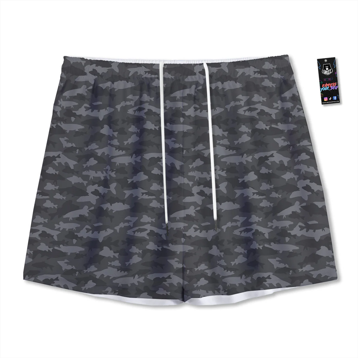 Fish Camouflage Grey Print Pattern Mesh Shorts