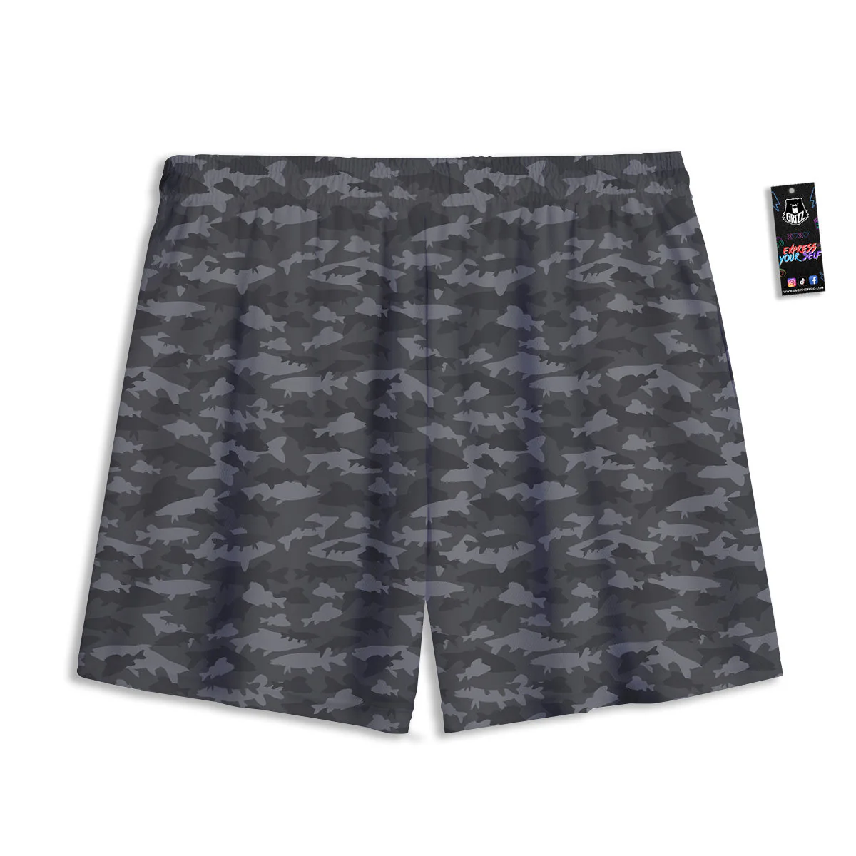 Fish Camouflage Grey Print Pattern Mesh Shorts - Image 2