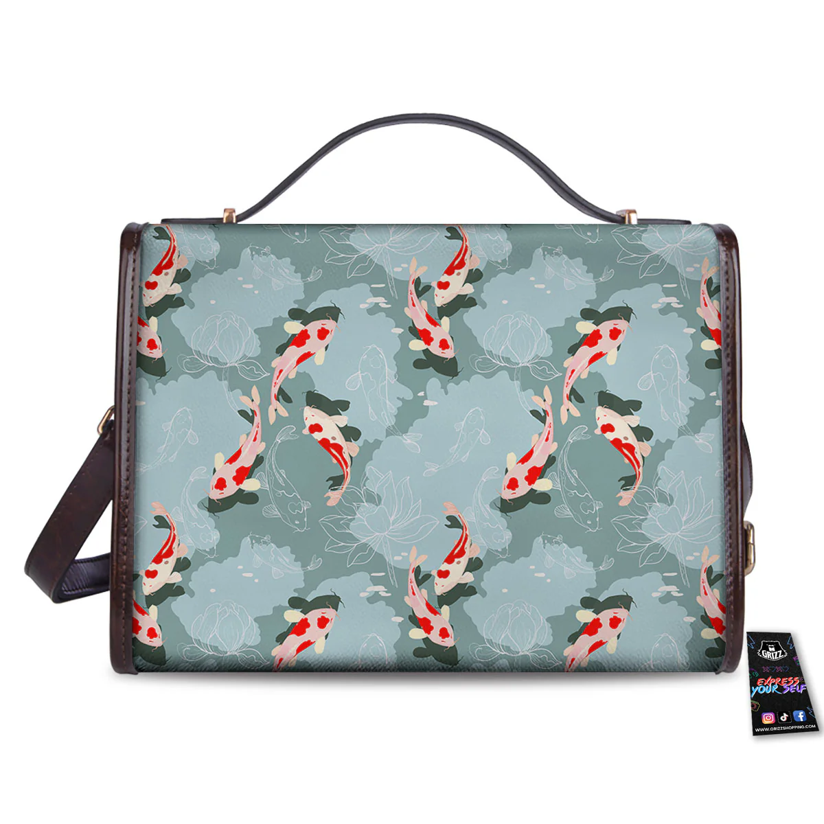 Fish Koi Print Pattern Women's Satchel Bag - Image 2