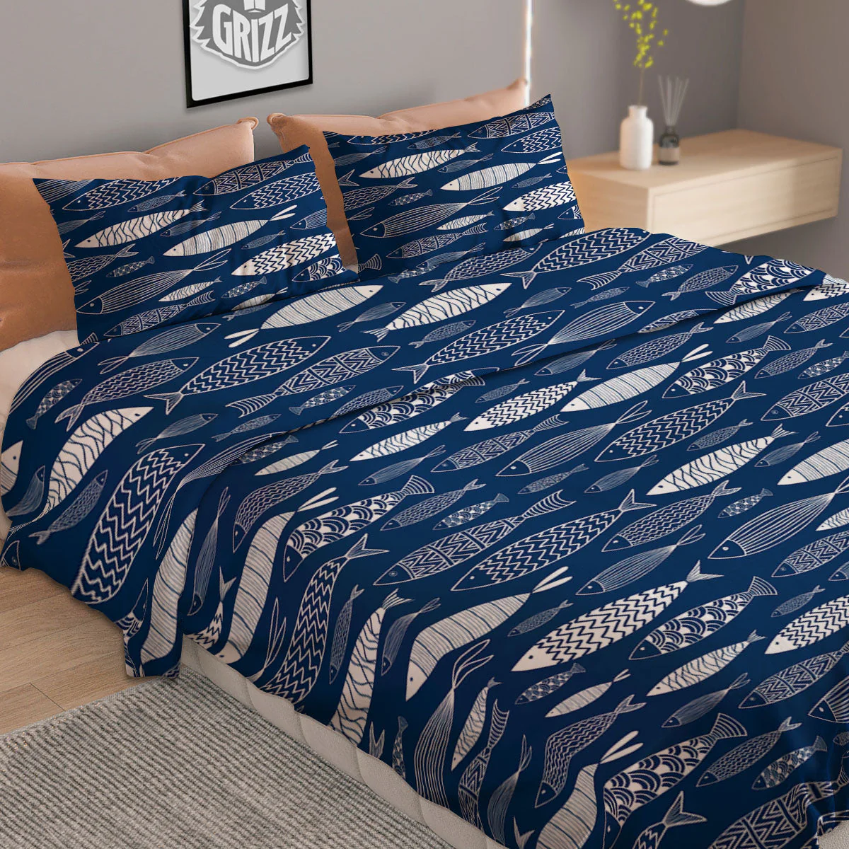 Fish Ornamental Print Pattern Duvet Cover Bedding Set - Image 2