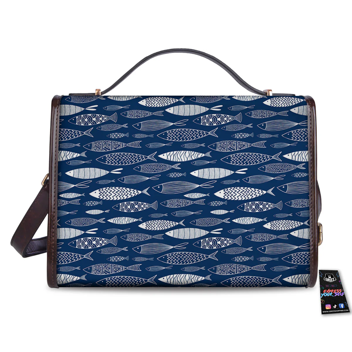 Fish Ornamental Print Pattern Women's Satchel Bag - Image 2
