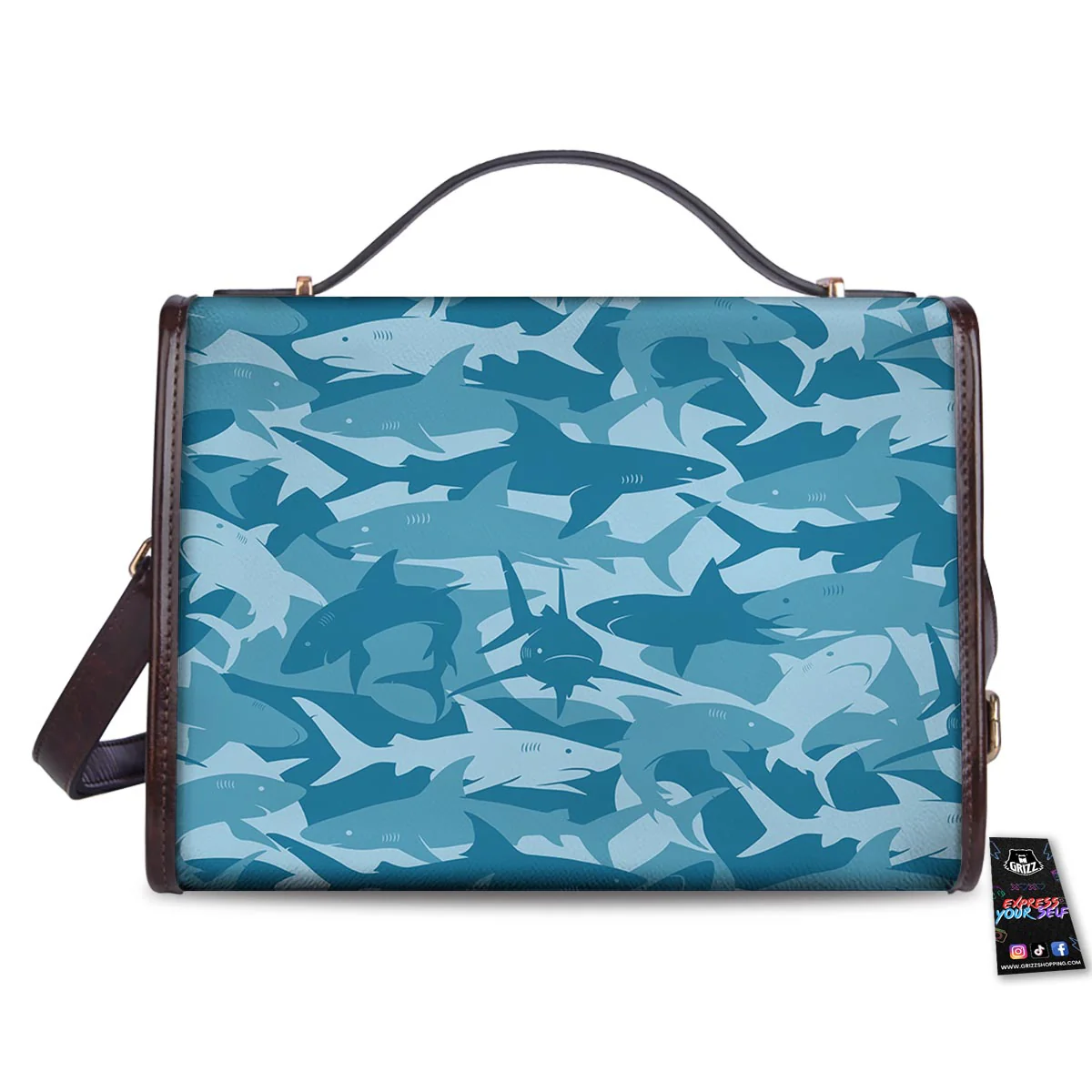 Fish Shark Print Pattern Women's Satchel Bag - Image 2