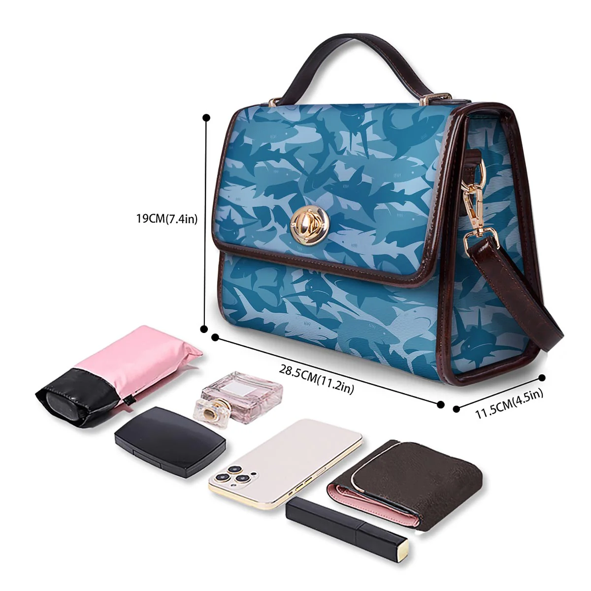 Fish Shark Print Pattern Women's Satchel Bag - Image 4