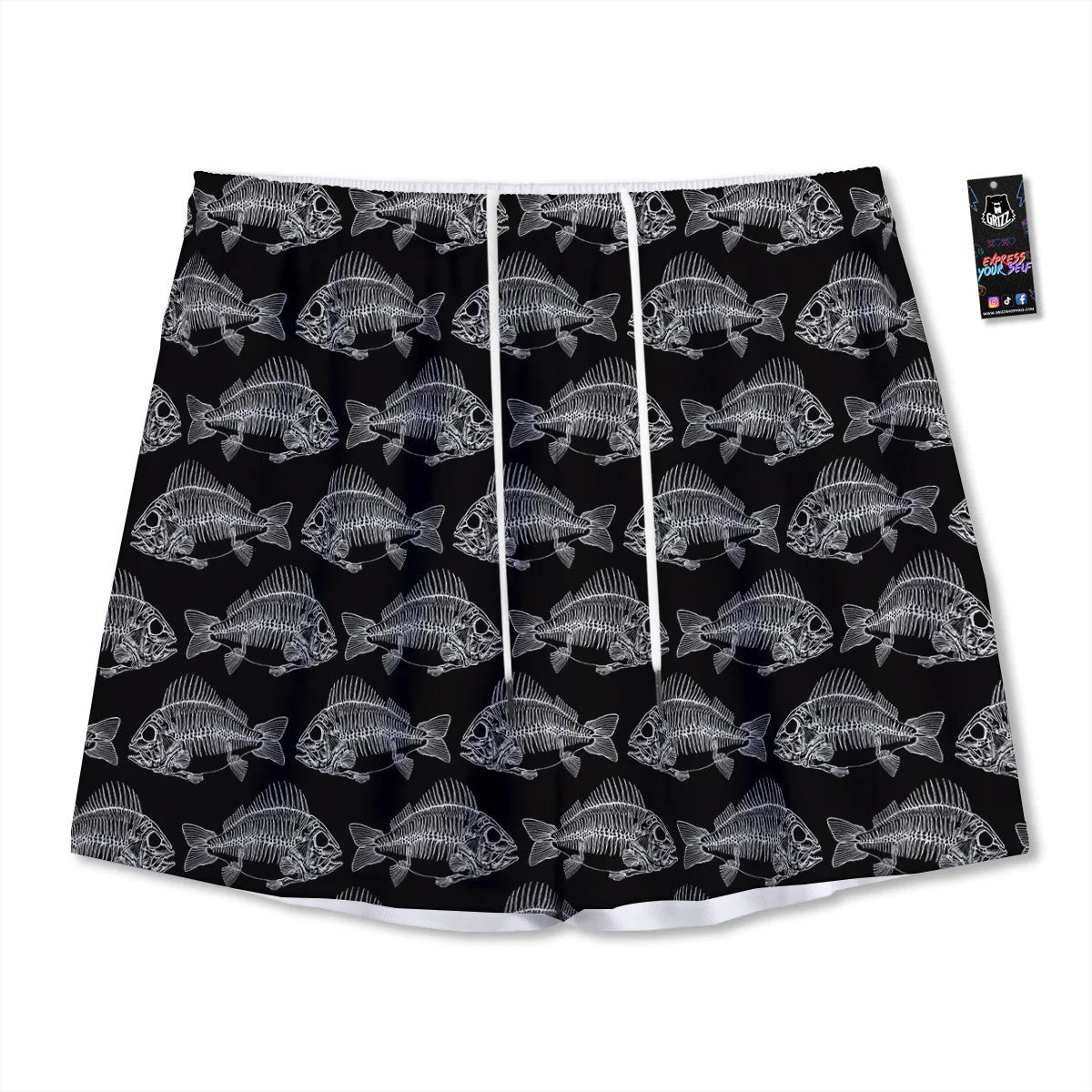 Fish Skeleton Print Pattern Mesh Shorts