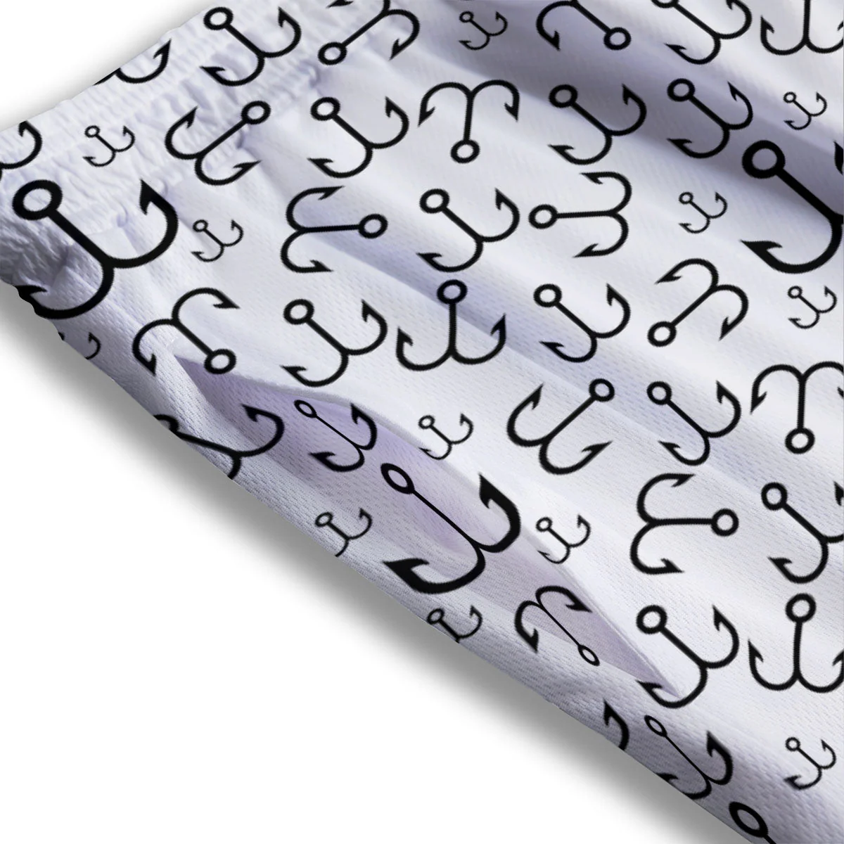 Fishing Hooks White And Black Print Mesh Shorts - Image 3