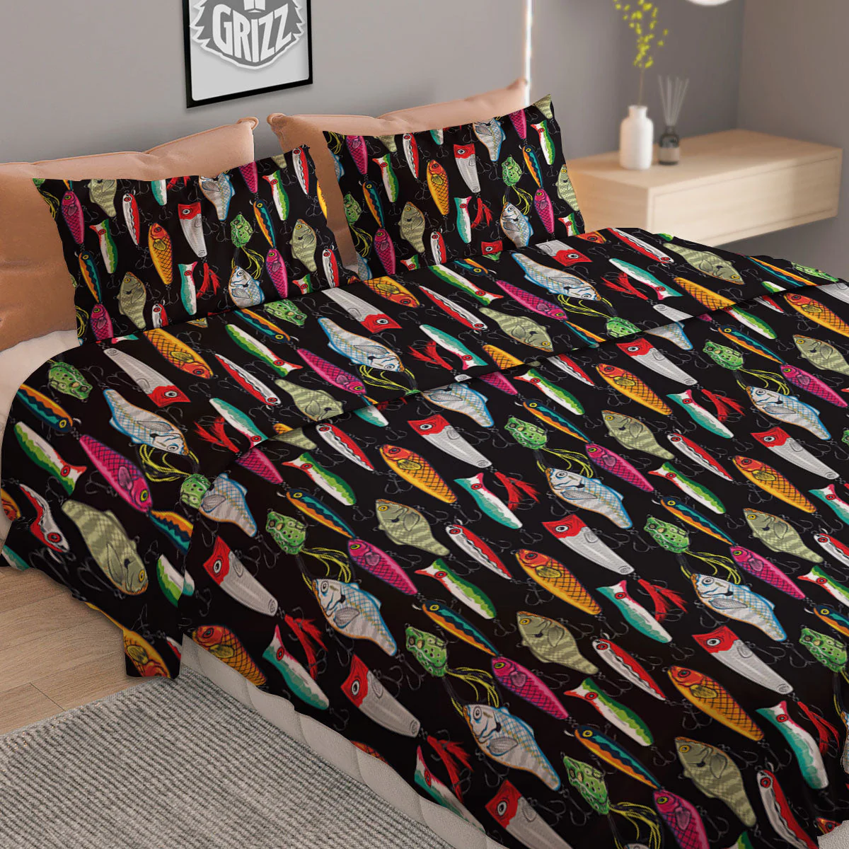 Fishing Print Pattern Duvet Cover Bedding Set - Image 2