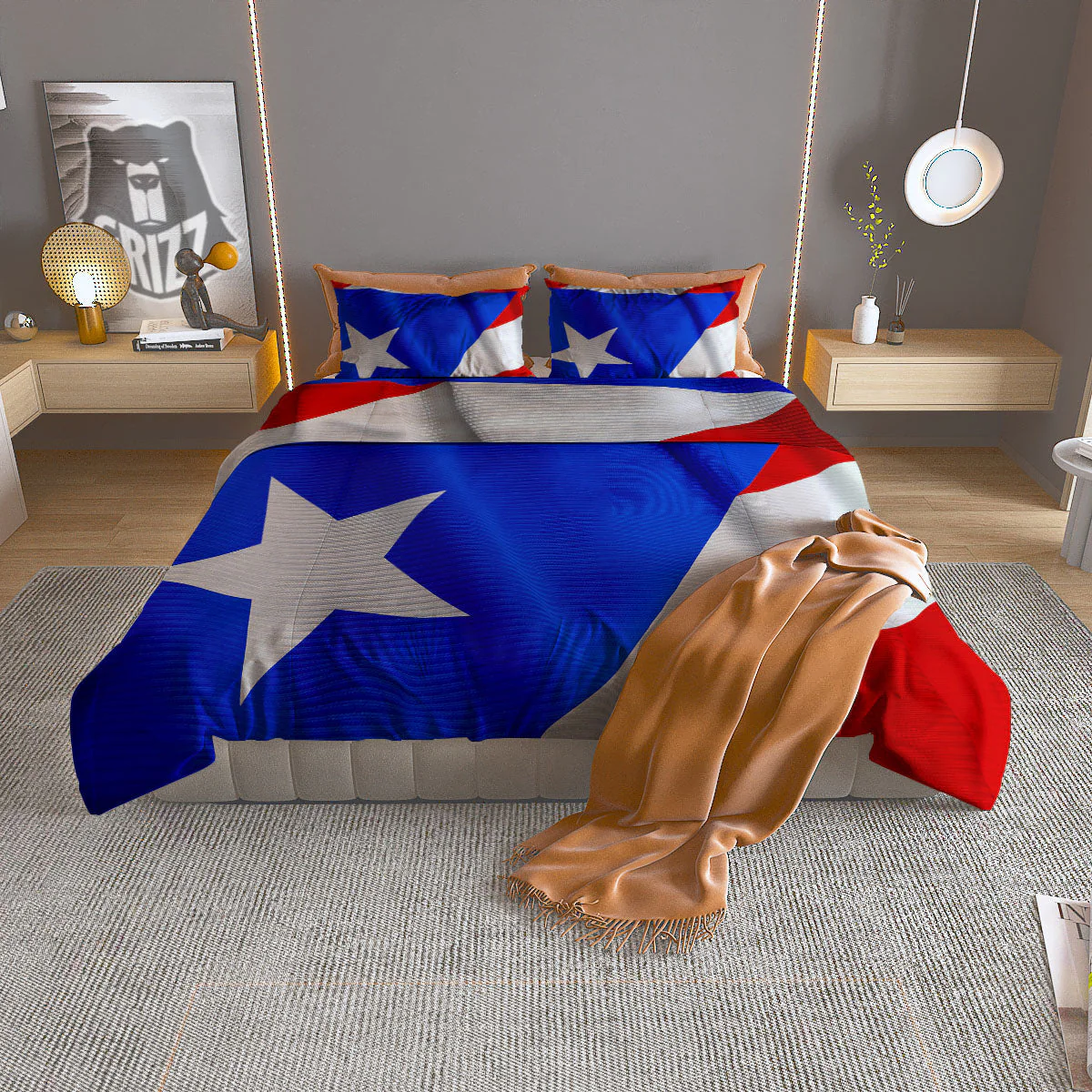 Flag Puerto Rican Print Duvet Cover Bedding Set