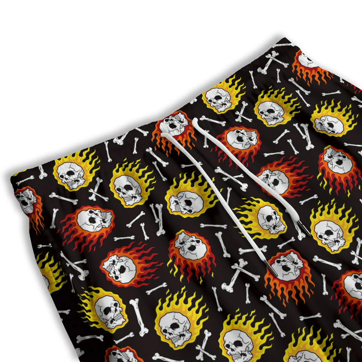 Flaming Skulls And Bone Print Pattern Men's Athletic Shorts - Image 3