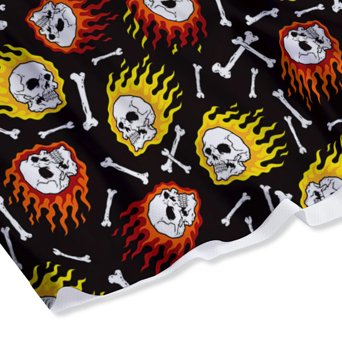 Flaming Skulls And Bone Print Pattern Mesh Shorts - Image 4