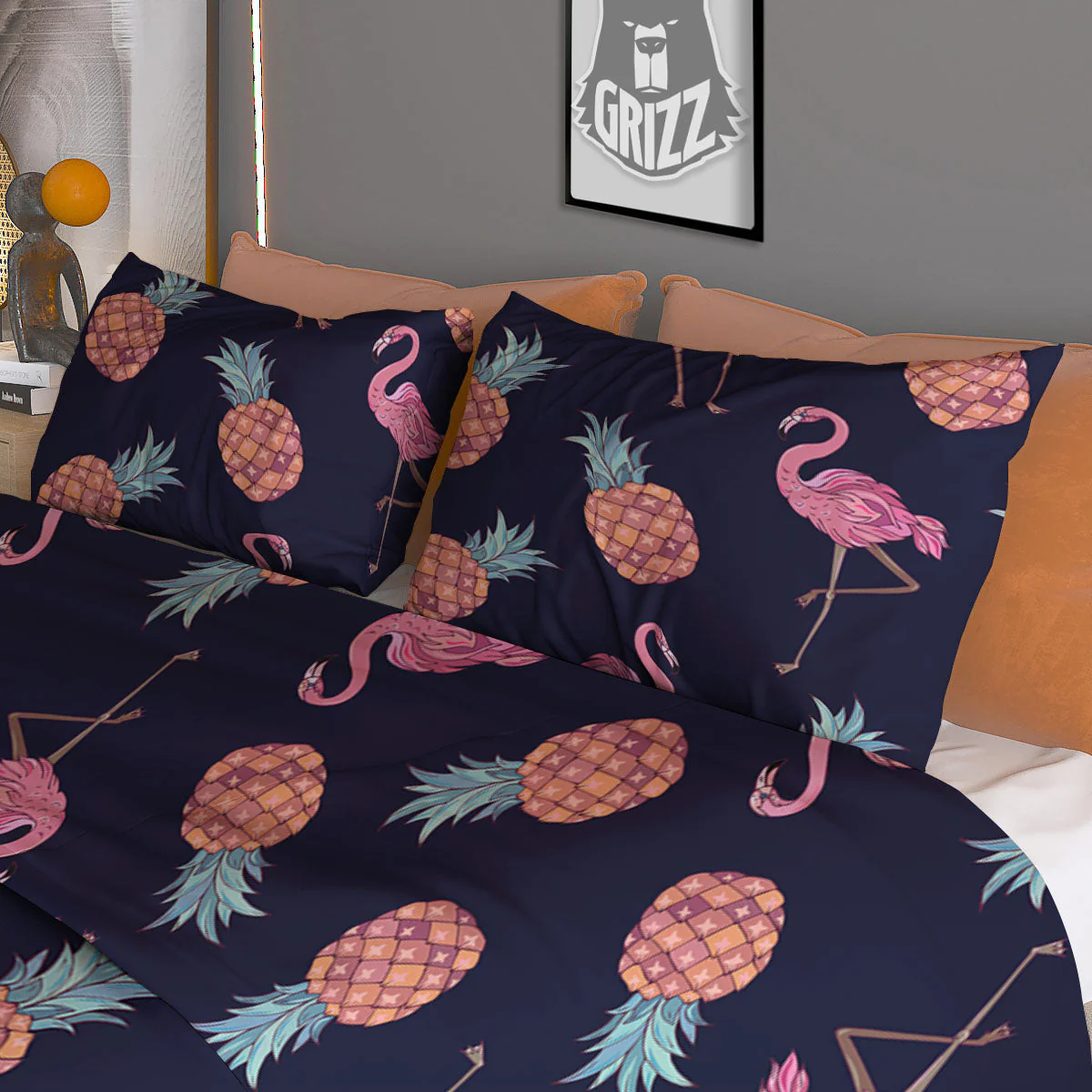 Flamingo And Pineapple Print Pattern Duvet Cover Bedding Set - Image 3