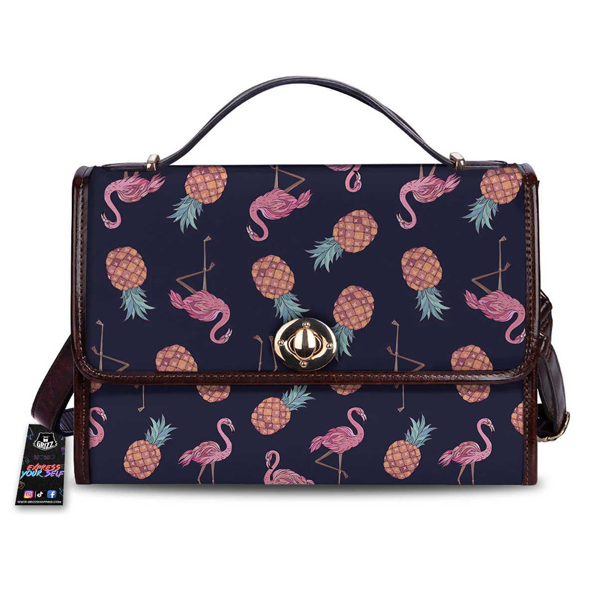 Flamingo And Pineapple Print Pattern Women's Satchel Bag