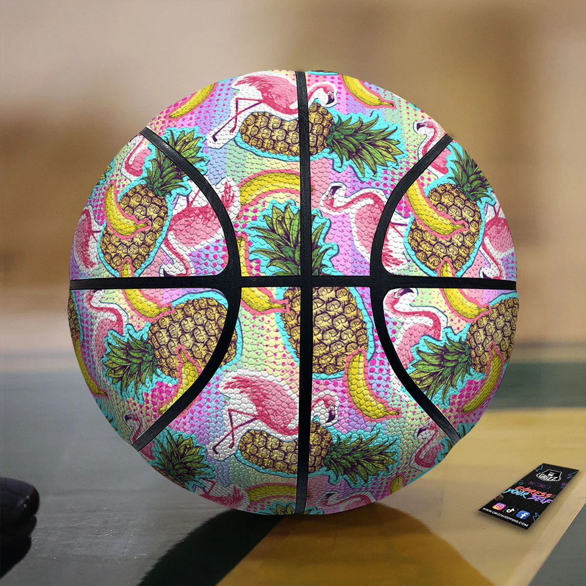 Flamingo And Pineapple Rainbow Print Pattern Basketball