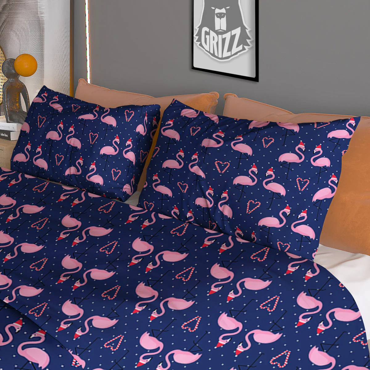 Flamingo Christmas Snowy Print Pattern Duvet Cover Bedding Set - Image 3