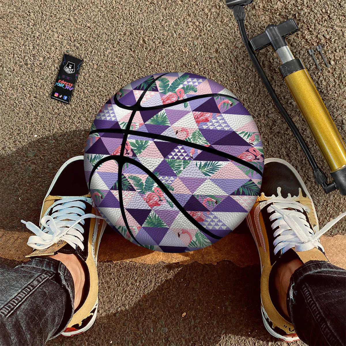 Flamingo Geometric Purple Print Pattern Basketball - Image 2