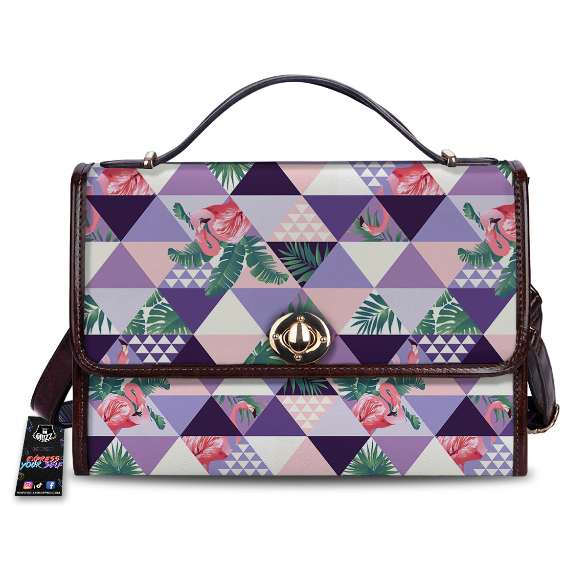 Flamingo Geometric Purple Print Pattern Women's Satchel Bag