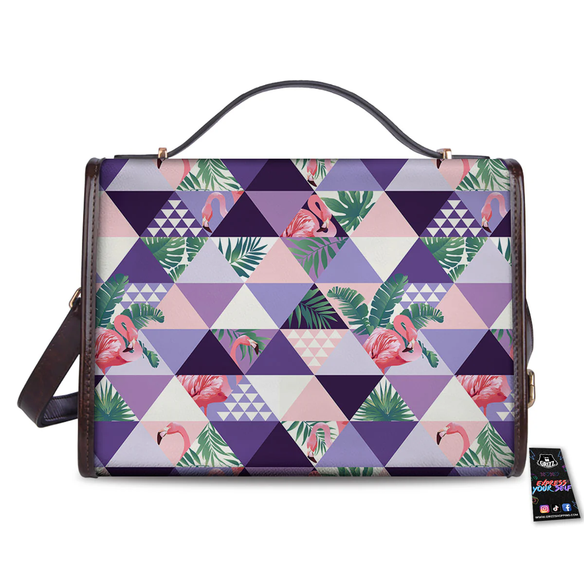 Flamingo Geometric Purple Print Pattern Women's Satchel Bag - Image 2
