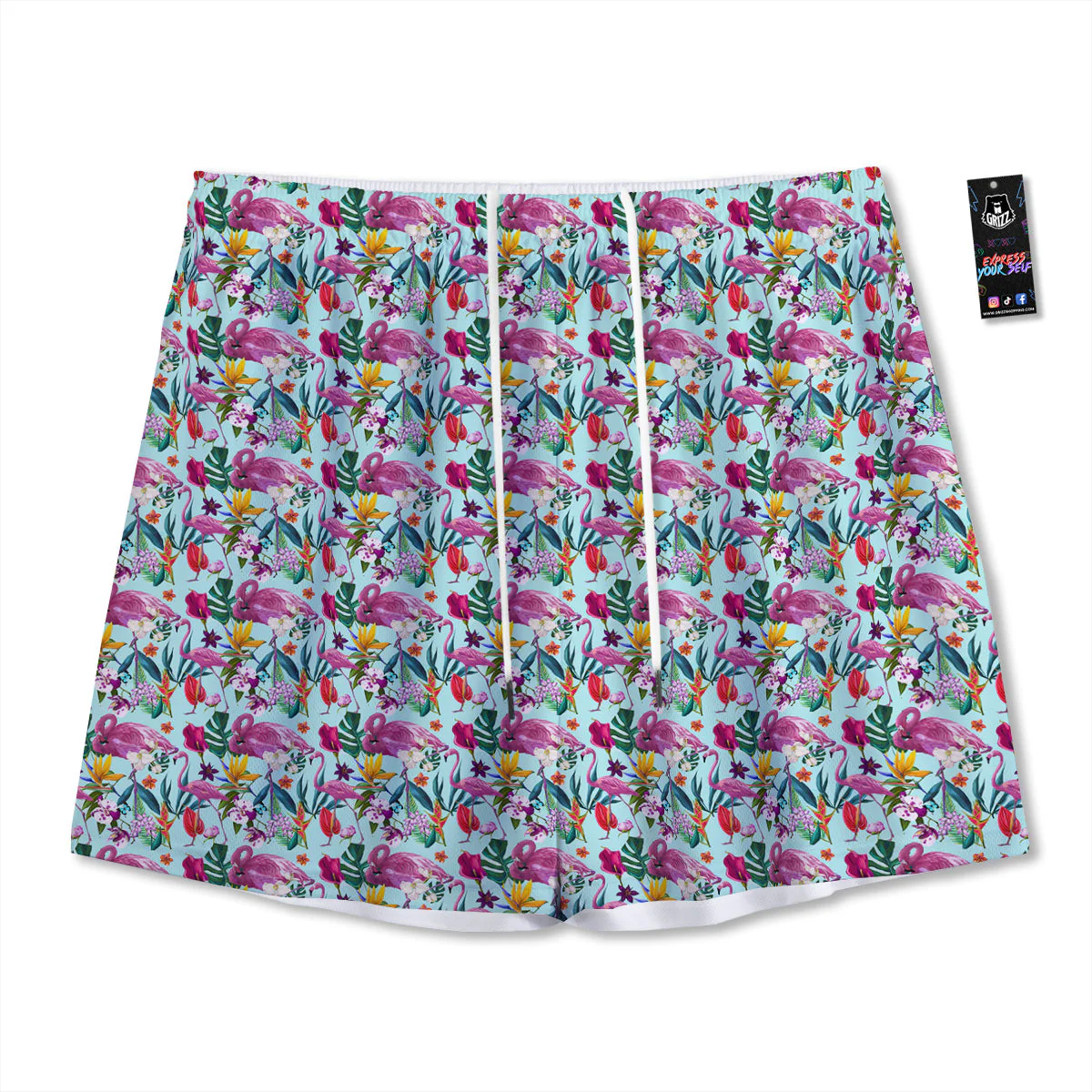 Flamingo Tropical Colorful Print Mesh Shorts