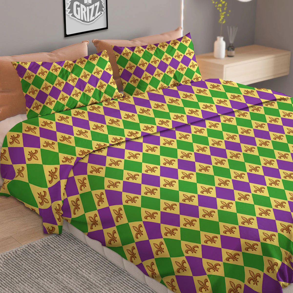 Fleur De Lis Mardi Gras Print Pattern Duvet Cover Bedding Set - Image 2