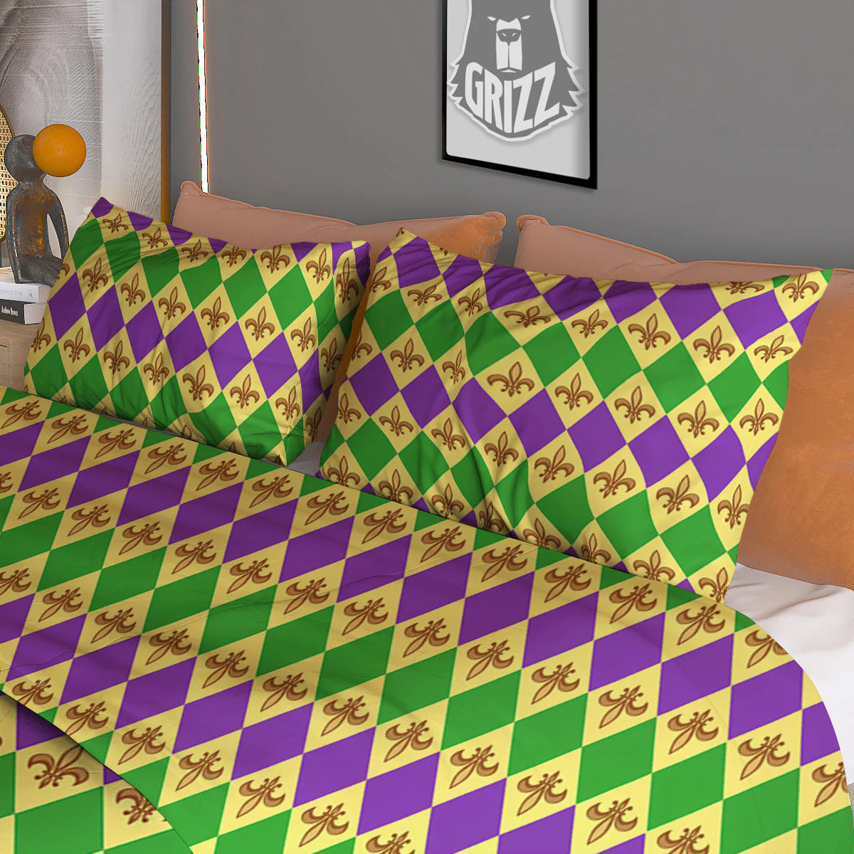 Fleur De Lis Mardi Gras Print Pattern Duvet Cover Bedding Set - Image 3