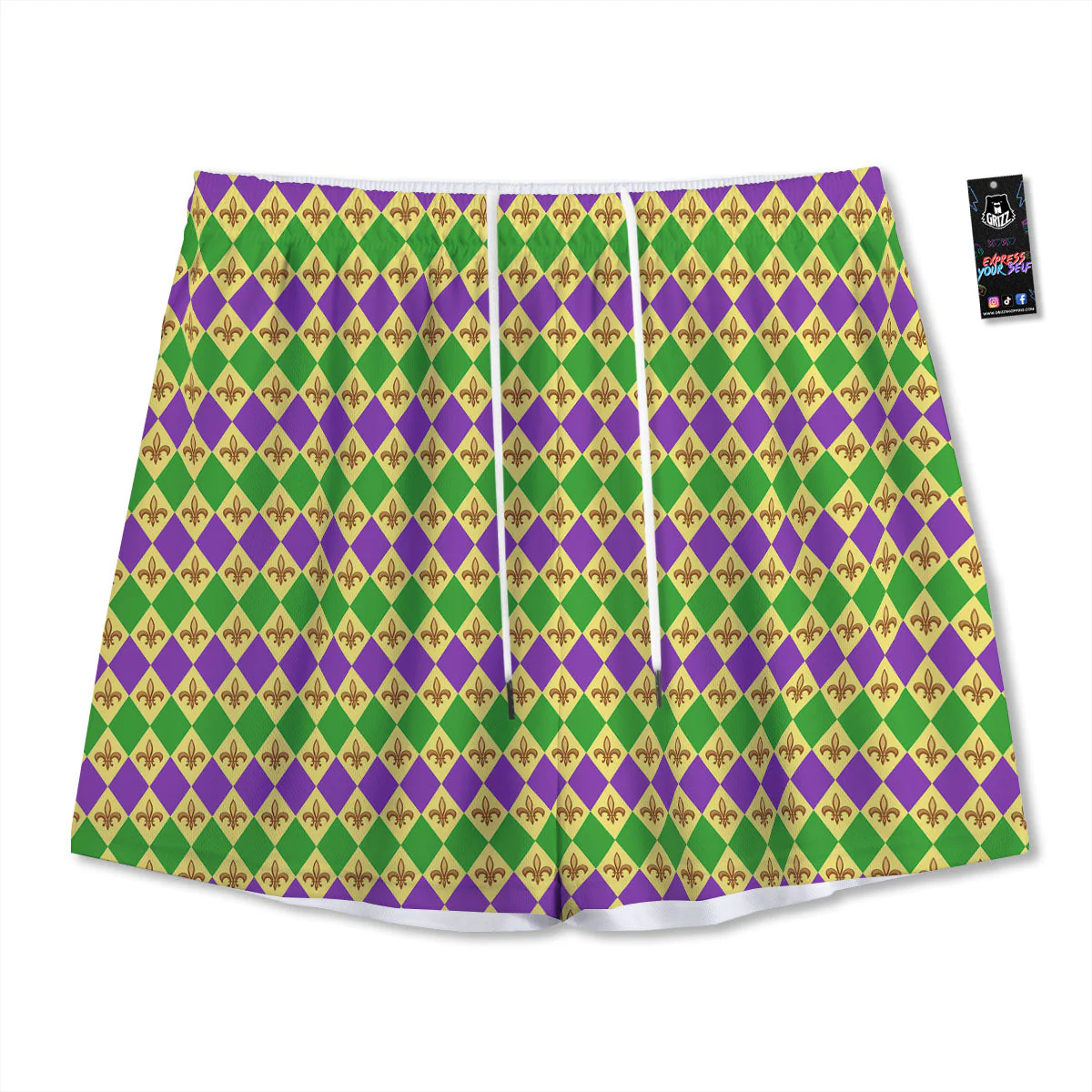 Fleur De Lis Mardi Gras Print Pattern Mesh Shorts