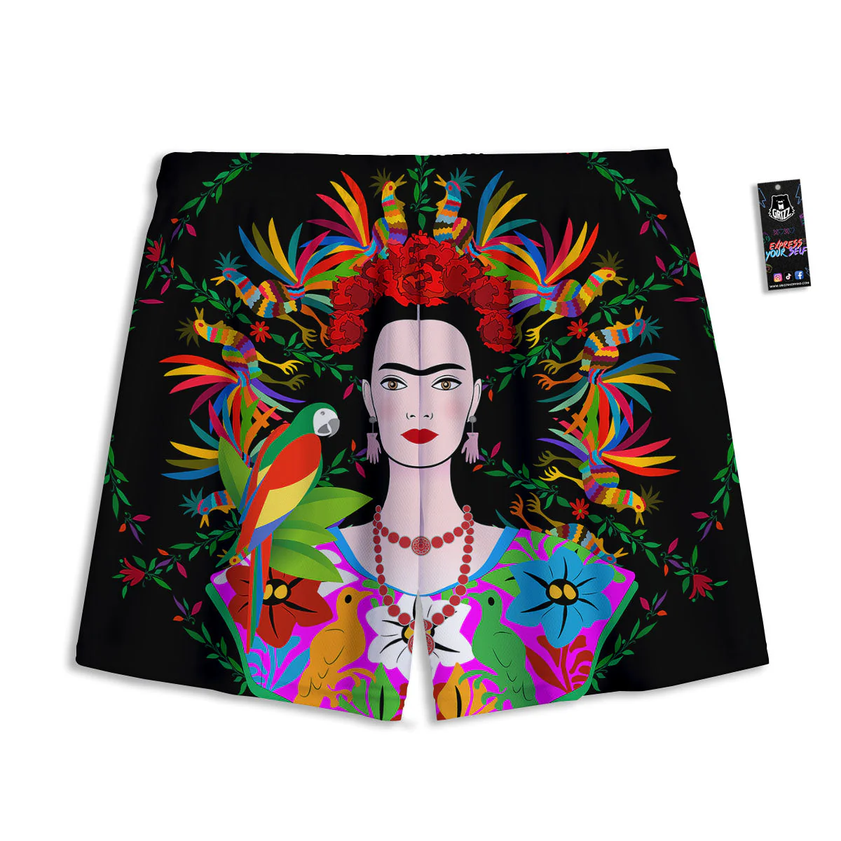 Floral And Frida Kahlo Print Mesh Shorts - Image 2