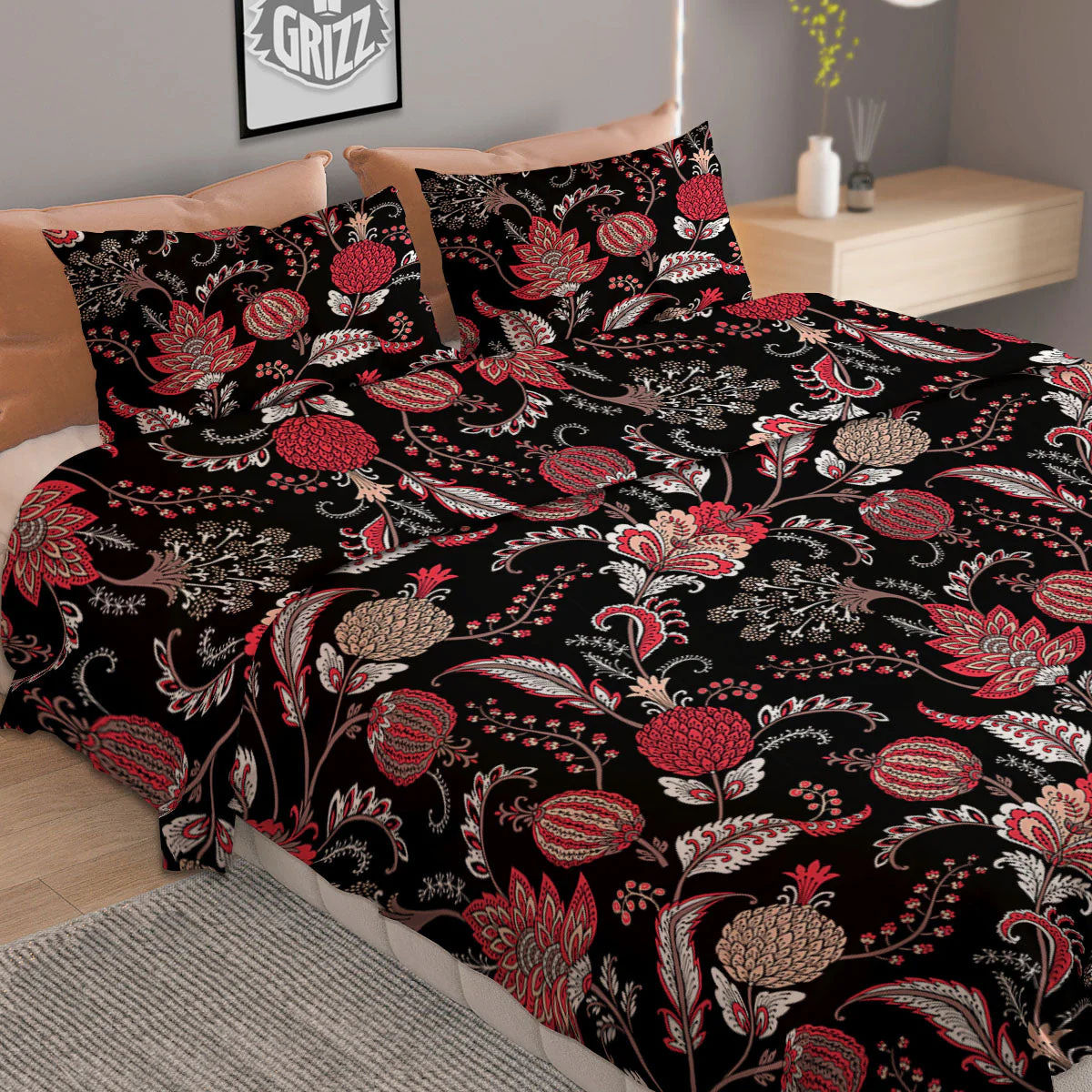 Floral And Paisley Print Pattern Duvet Cover Bedding Set - Image 2
