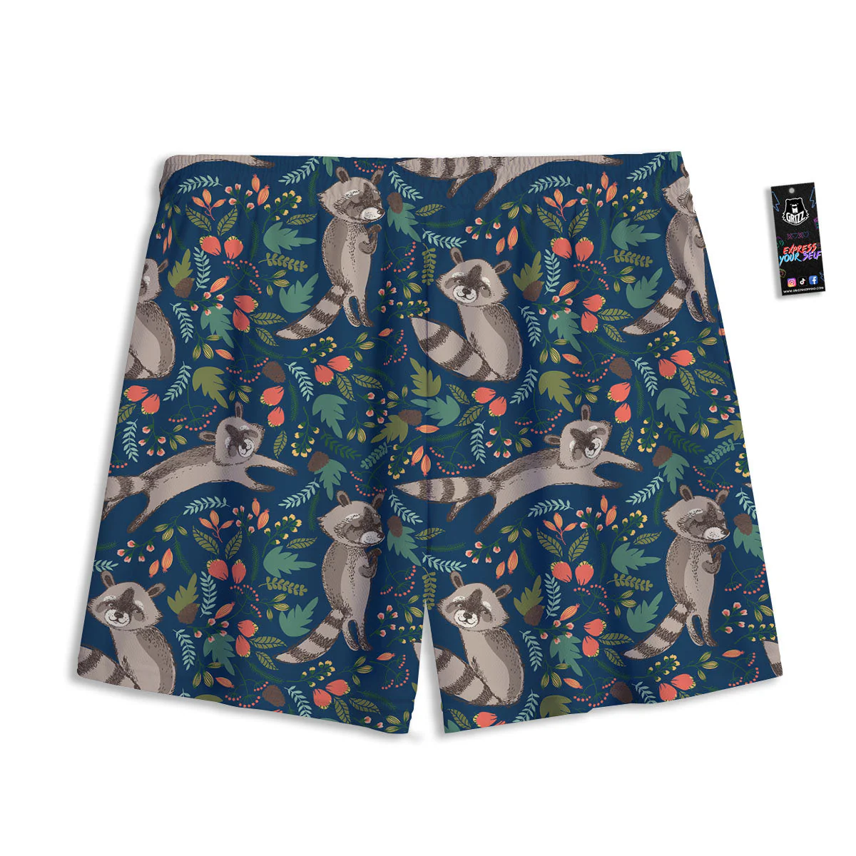 Floral And Raccoon Print Pattern Mesh Shorts - Image 2
