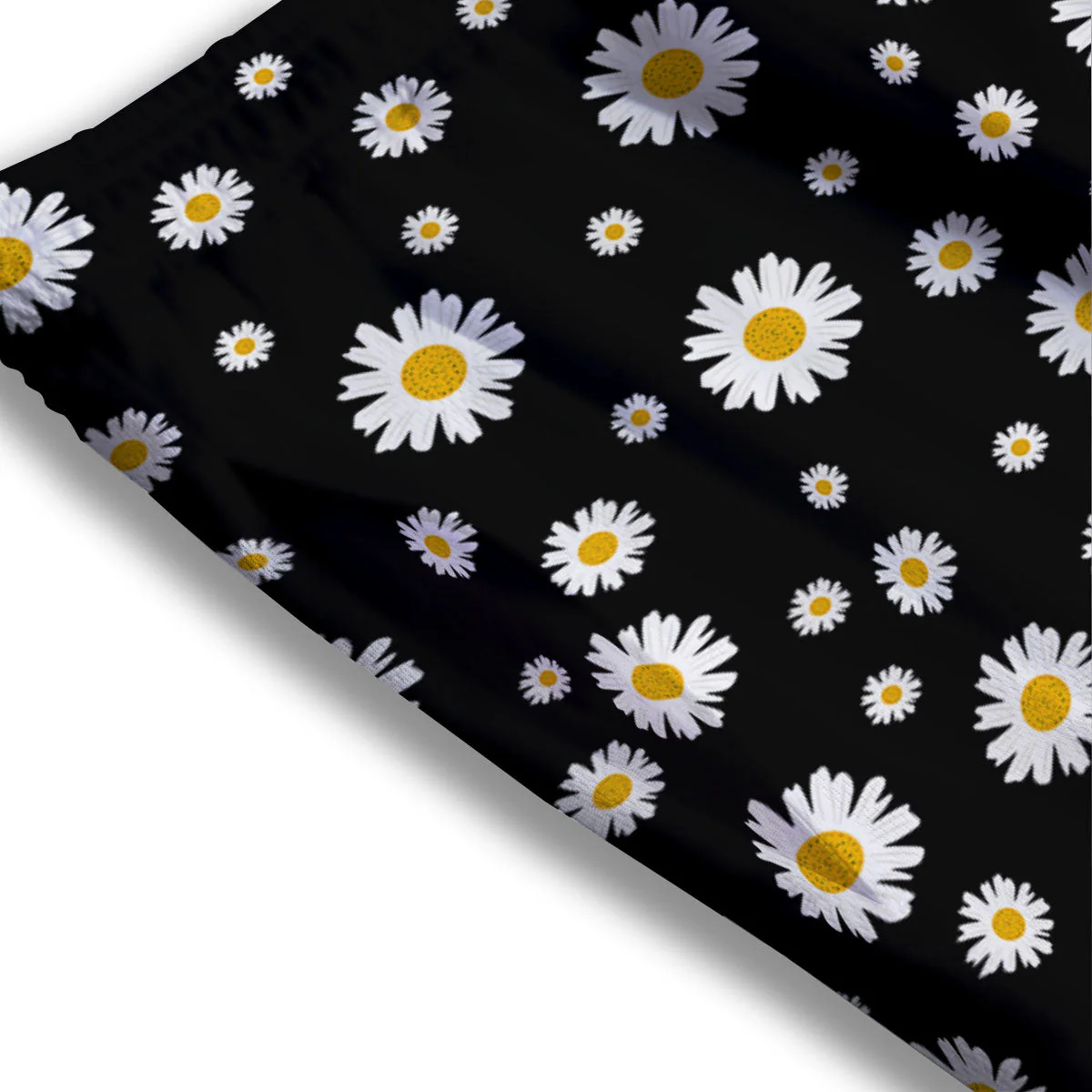 Floral Black Daisy Print Pattern Mesh Shorts - Image 3