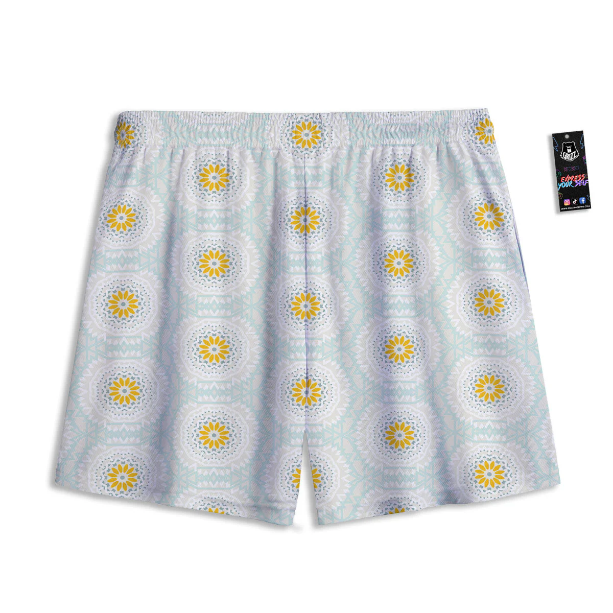Floral Bohemian Pastel Print Pattern Mesh Shorts - Image 2