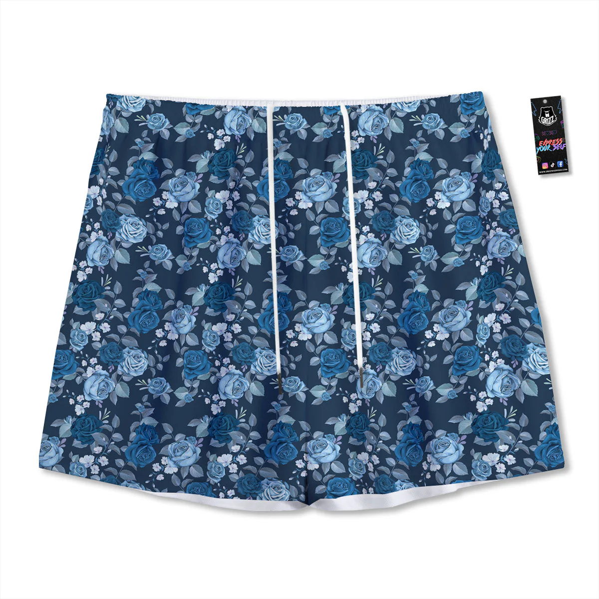 Floral Flower Blue Rose Print Pattern Mesh Shorts