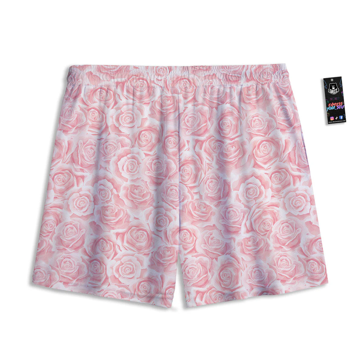 Floral Flower Pink Rose Print Pattern Mesh Shorts - Image 2