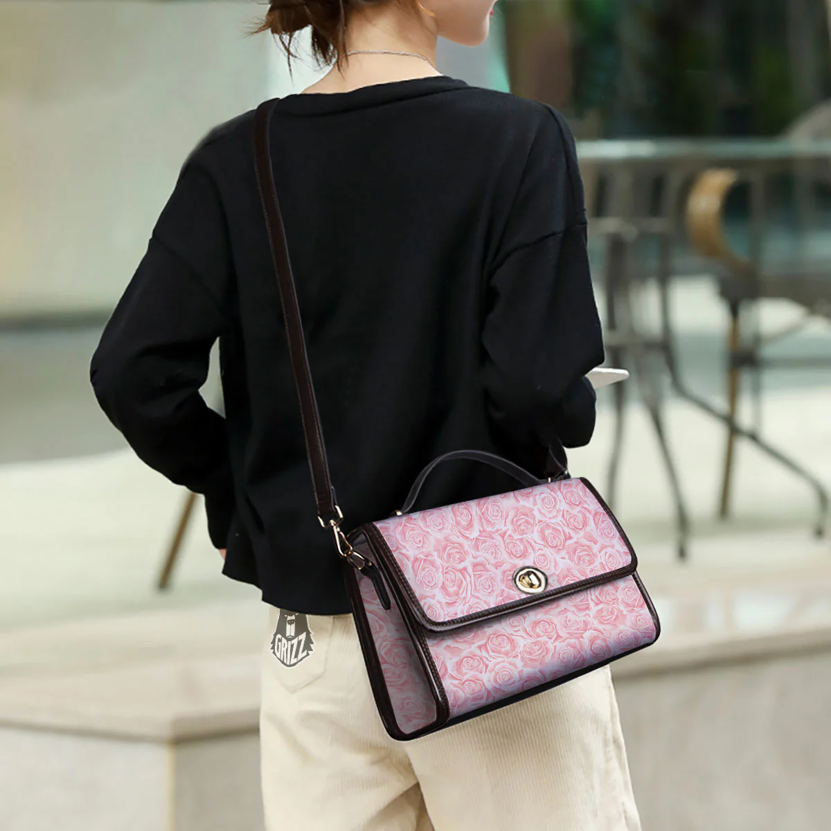 Floral Flower Pink Rose Print Pattern Women's Satchel Bag - Image 3