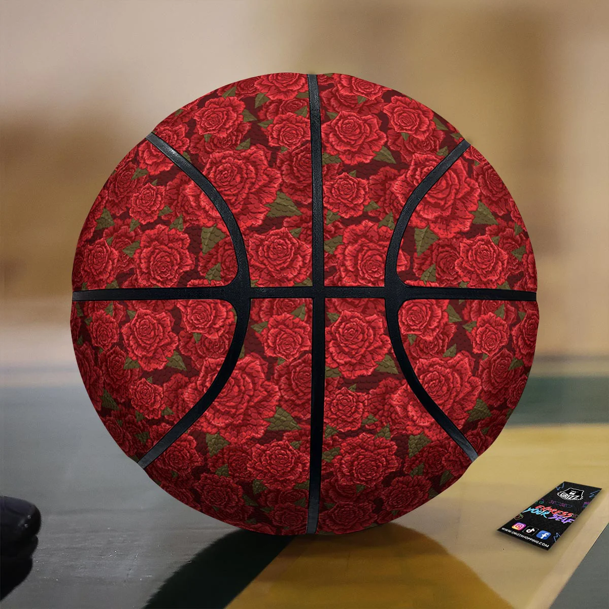 Floral Flower Red Rose Print Pattern Basketball
