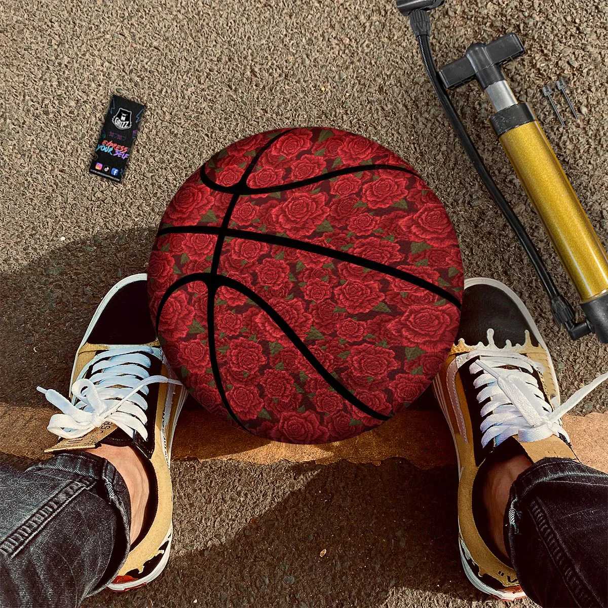 Floral Flower Red Rose Print Pattern Basketball - Image 2