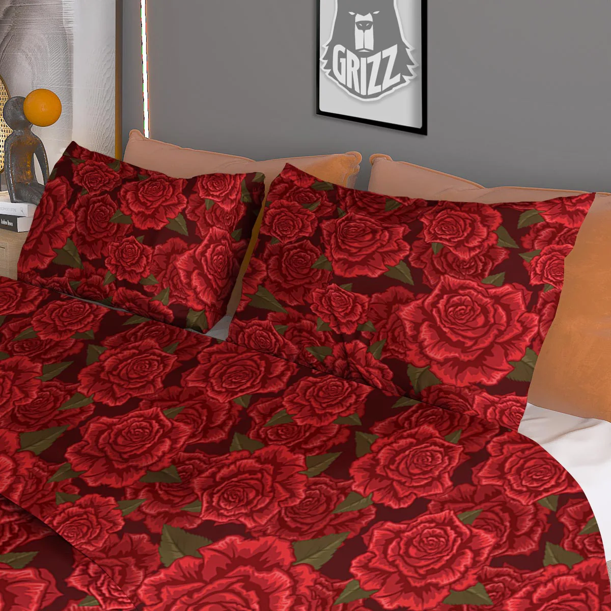 Floral Flower Red Rose Print Pattern Duvet Cover Bedding Set - Image 3