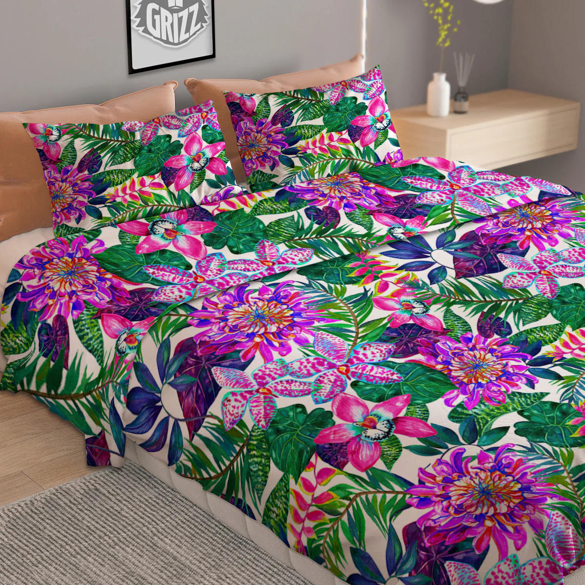 Floral Hawaii Colorful Print Pattern Colorful Duvet Cover Bedding Set - Image 2