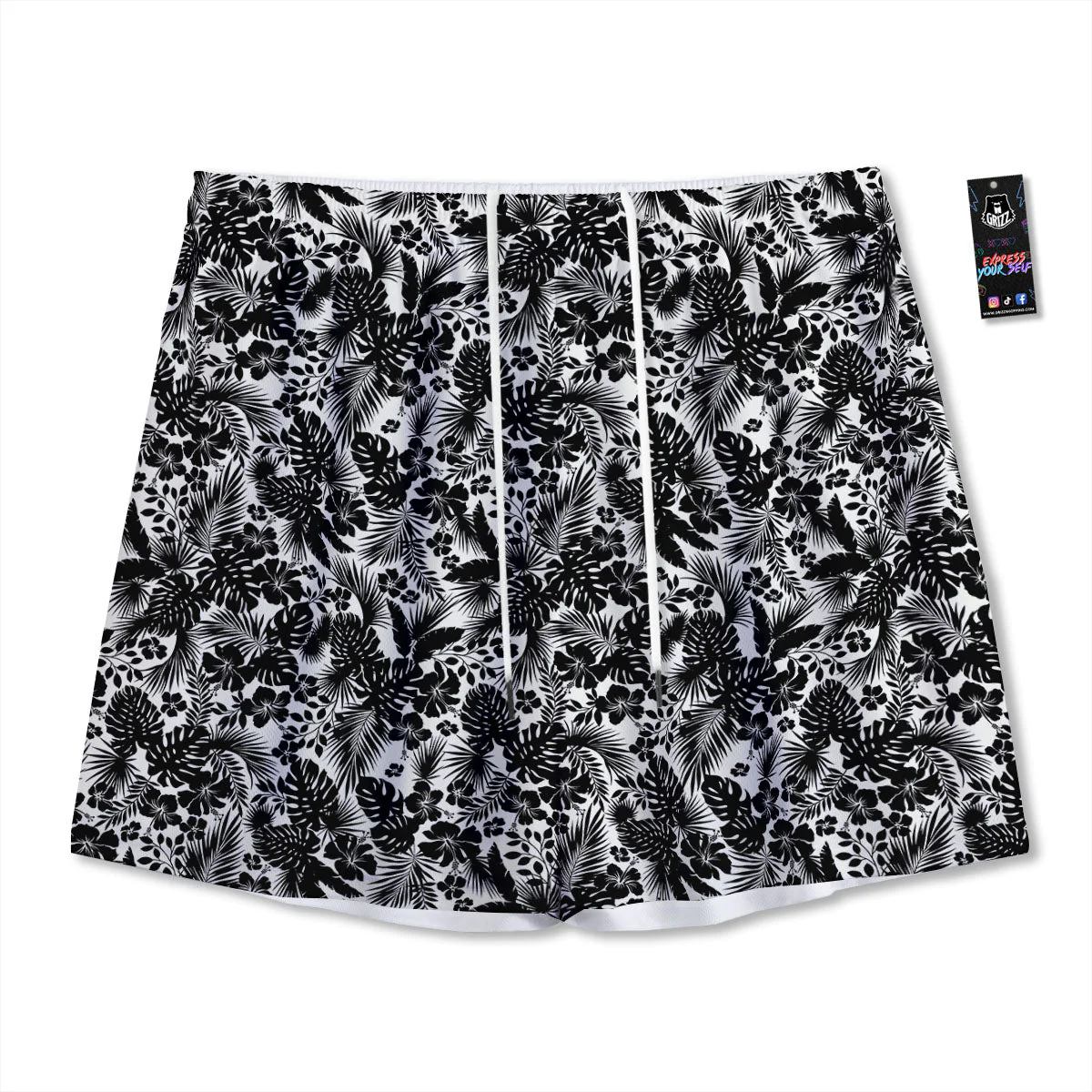 Floral Hawaiian Monochrome Print Pattern Mesh Shorts