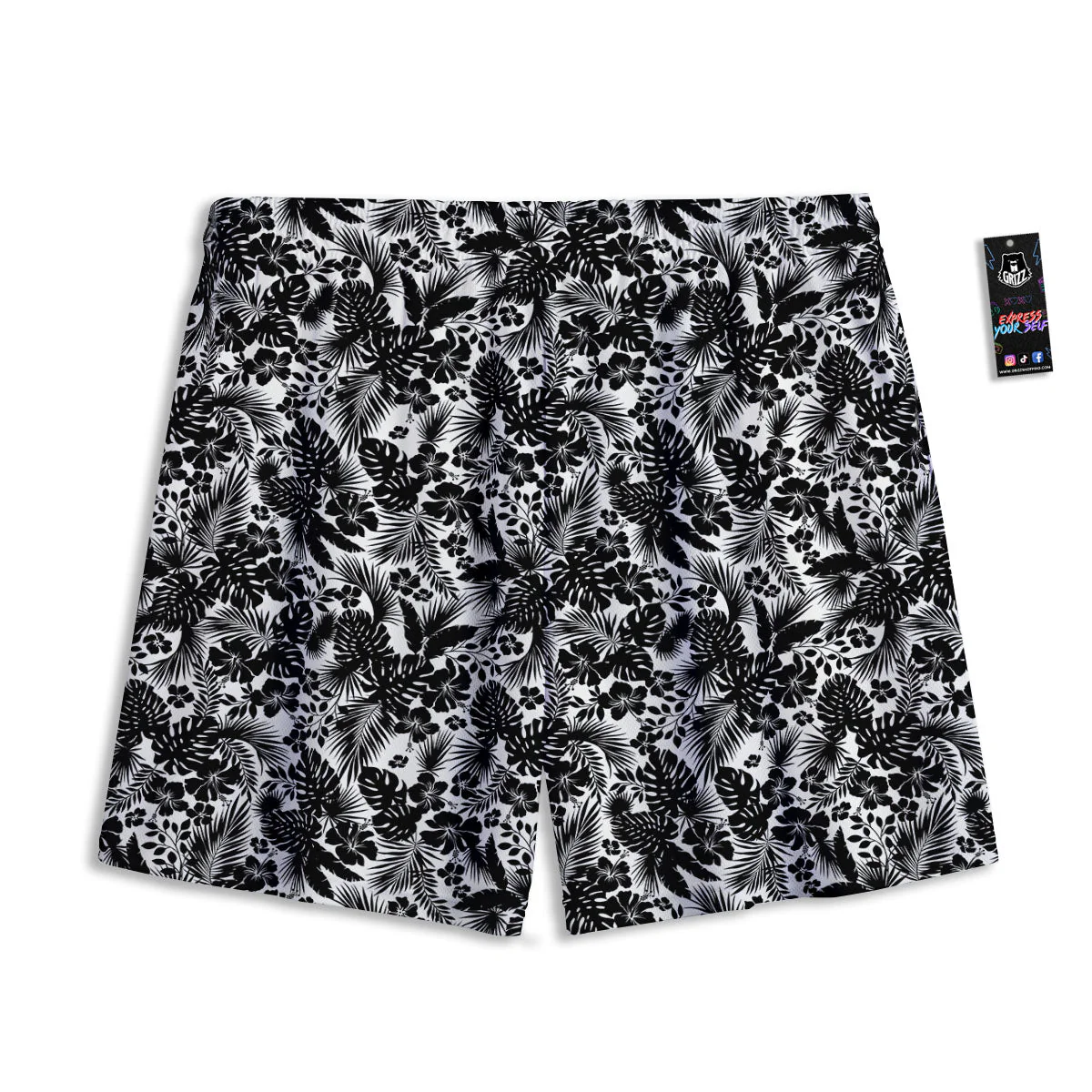 Floral Hawaiian Monochrome Print Pattern Mesh Shorts - Image 2